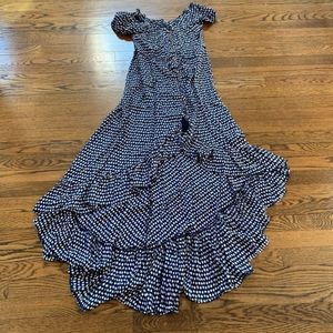 NWOT Tiare Hawaii Riviera Maxi navy and white button-down hi-lo dress, one size.